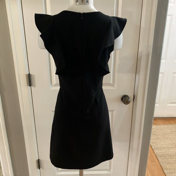 FRENCH CONNECTION Black WHISPER V-Neck RUFFLE Cocktail MINI DRESS -Size US 4 - Picture 9 of 14